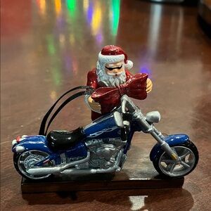 Santa on Blue Motorcycle Ornament